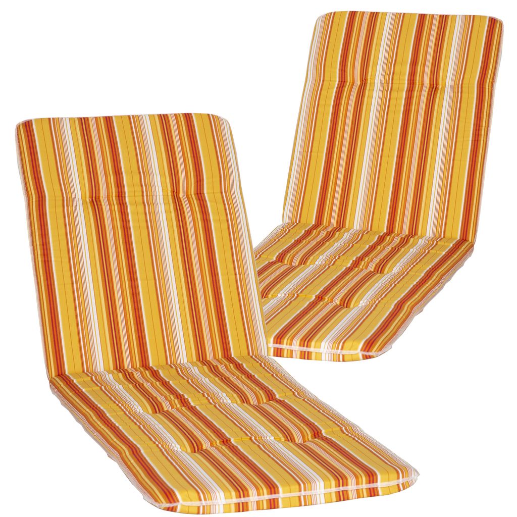 NYVI Liegenauflagen Hawaii 2er Set - 193x60 cm Orange Gelb Weiß Gestreift - Gartenmöbel Auflage mit 5 cm Polster und Gummi-Halteband