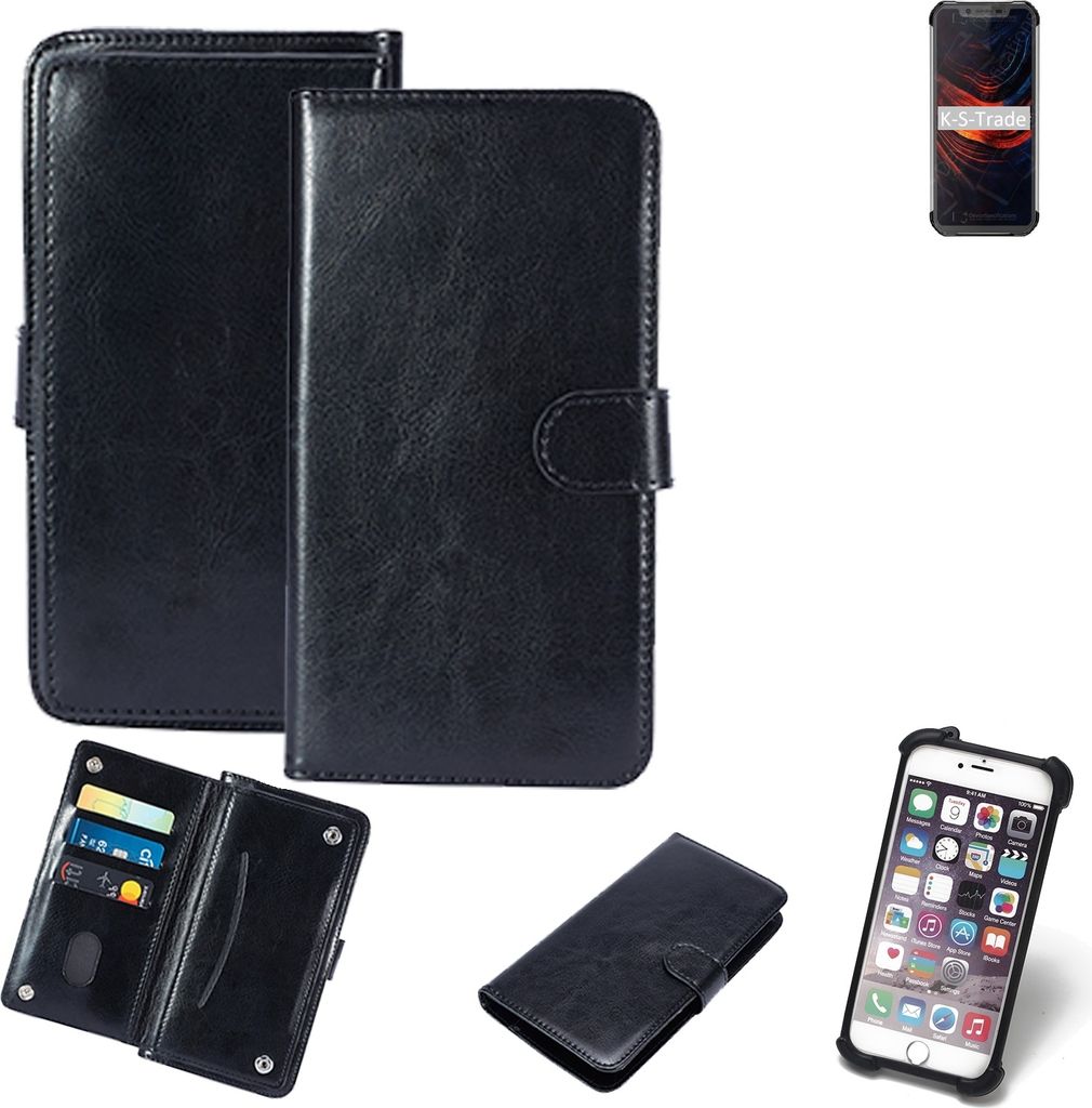 K-S-Trade 360° Hülle kompatibel mit Blackview BV9600 Pro (2019) schwarz Kunstleder Case BookCase WalletCase Kunstlederederhülle Handyhülle,