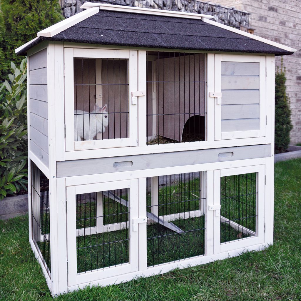 zooprinz Hasenstall Stadtvilla wetterfestes Bitumendach massives Holz 118x118x63cm (BxHxT)