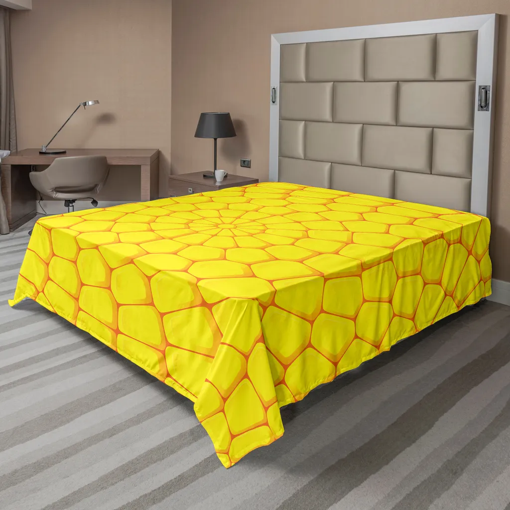 ABAKUHAUS Lenzuolo giallo, illustrazione con mattoni di mais, paesaggio naturale, tema della stagione del raccolto, arte moderna astratta, lenzuolo morbido e confortevole per un letto decorativo, 1 pezzo, 266 cm x 260 cm, giallo