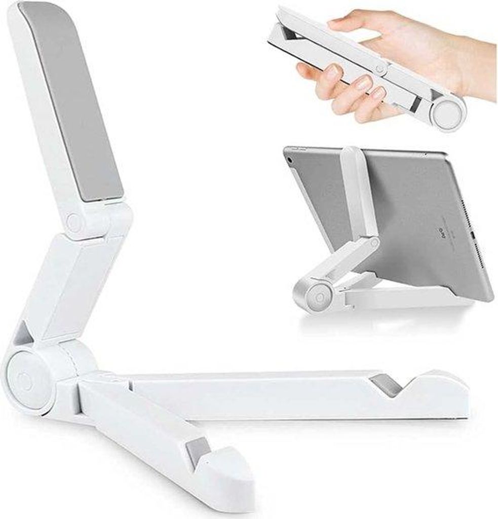 Verstelbare tabletstandaard, draagbaar, voor iPad, Galaxy, Kindle Fire, mobiele telefoonstandaard, weiß
