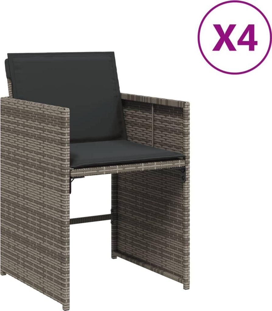 vidaXL Gartenstühle mit Kissen 4 Stk. Grau Poly Rattan