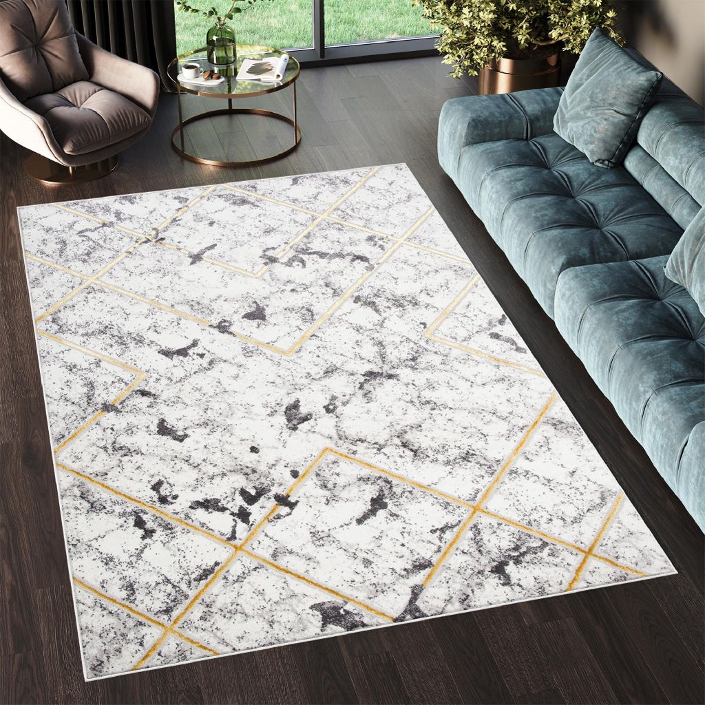 Tapiso Teppich SHINE Modern Vintage Design Grau Gold 120 x 170 cm