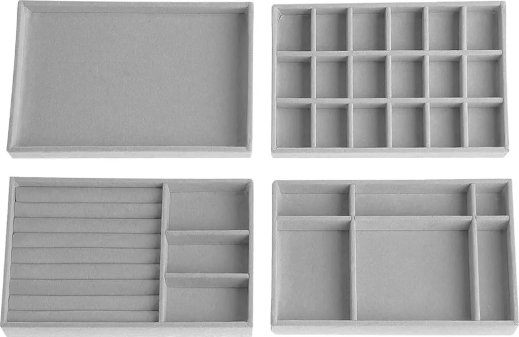 Allecto Premium Organiseur de Bijoux Empilable en Velours Gris - Set de 4