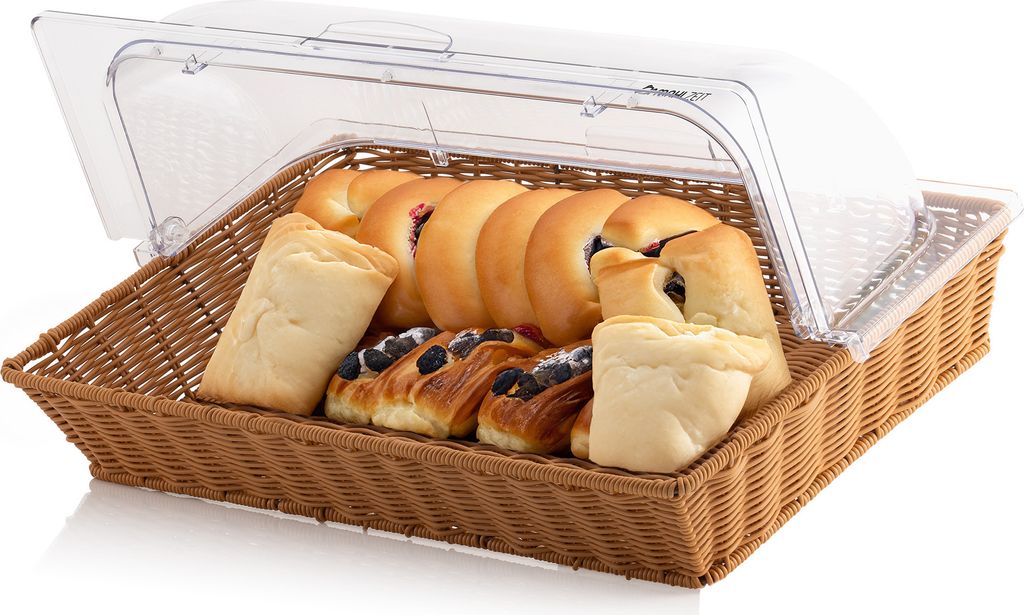 Mahlzeit Rattan Brotkorb mit Rolltop-Deckel, 53,5 x 33 x 25 cm, geflochtener Korb für Brot und Obst