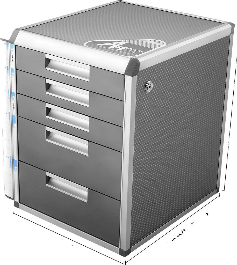 Metall-Schubladenbox, abschließbar, 5-Schubladen-Organizer, GRAU