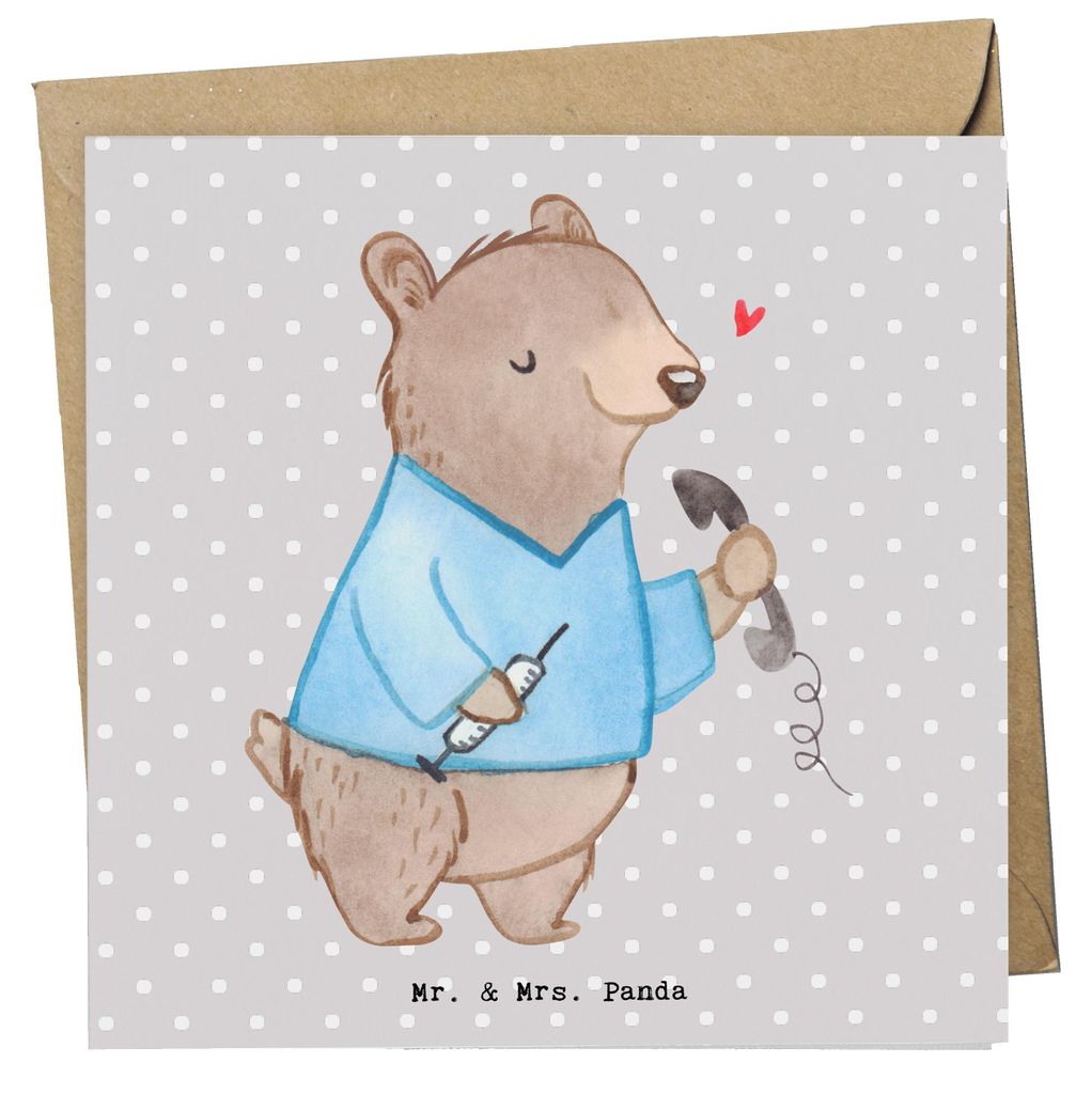 Mr. & Mrs. Panda Grußkarte Medizinische Fachangestellter Herz - Grau Pastell - Geschenk, Krankenhaus, Sprechstundenhilfe, faltkarte, doppelkarte, ...