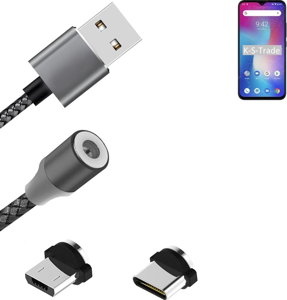 K-S-Trade Hochwertiges Magnet-Lade-kabel Sync-Kabel Daten-Kabel für UMIDIGI Power mit USB-Typ-C-Anschluss und Micro-USB-Anschluss 2A bis zu 480mbps