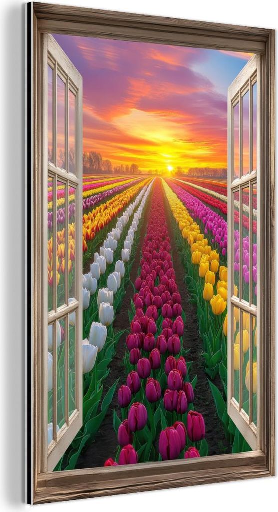 MuchoWow Wanddekoration Metall Metallbild Wandkunst 100x150 cm Ansichten - Blumen - Tulpen - Farbenfroh - Sonnenuntergang MuchoWow Aluminium Gemäl...