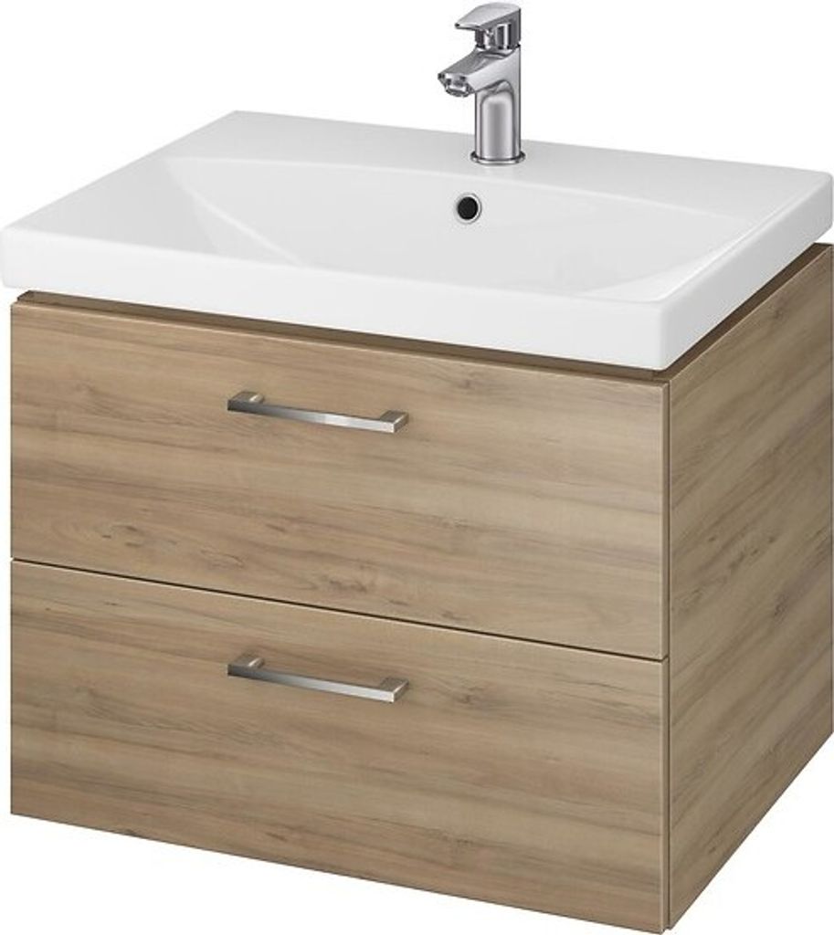 BADLAND Badmöbel Set Badezimmerschrank mit Keramikwaschbecken, 2-Schubladen LARA CITY 60 Nussbaum