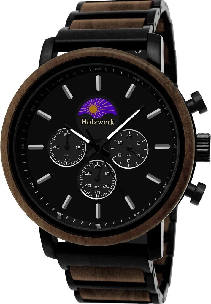Holwerk BASSUM Herren Edelstahl & Holz Chronograph Produktbild 