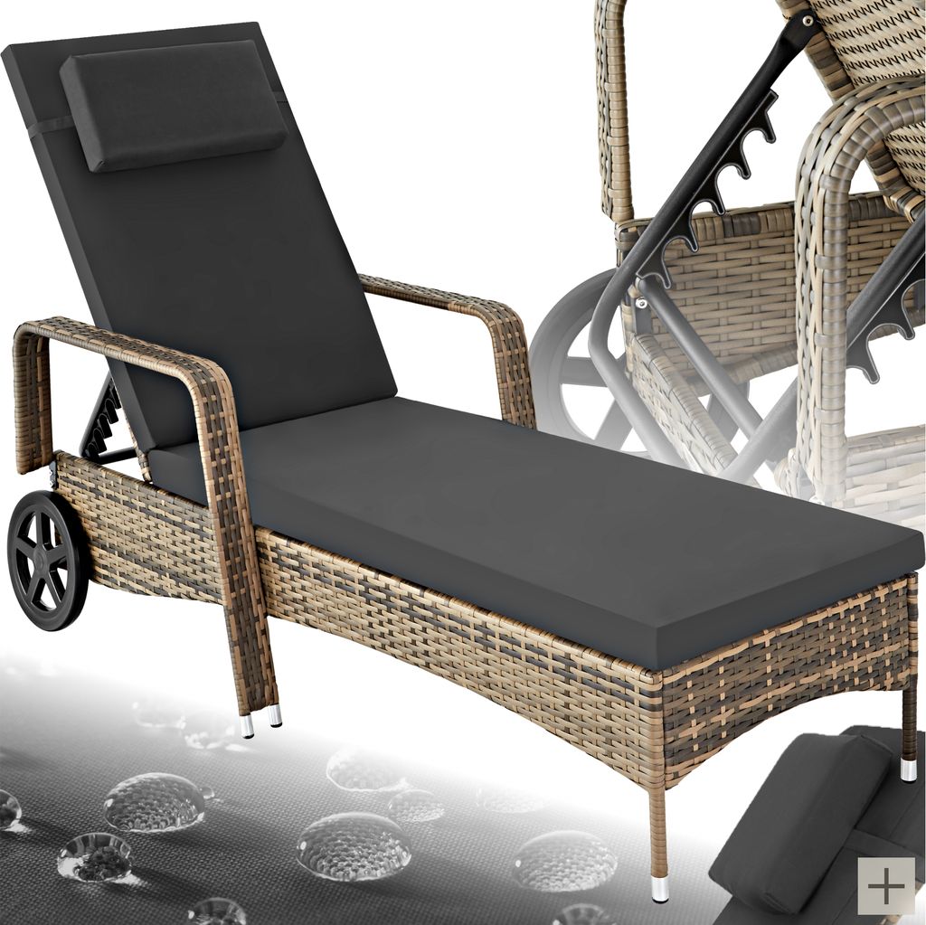 tectake Rattan Sonnenliege mit Rollen - Hochwertiges Produktbild 