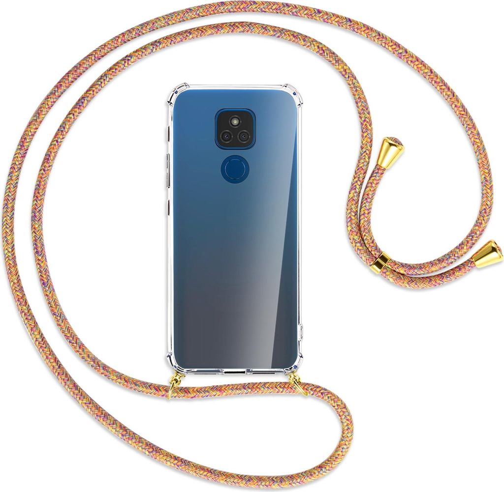 Handykette Backcover-Schutzhülle mit Band (Metall goldfarben) für Motorola Moto E7 Plus - goldfarbene Kette