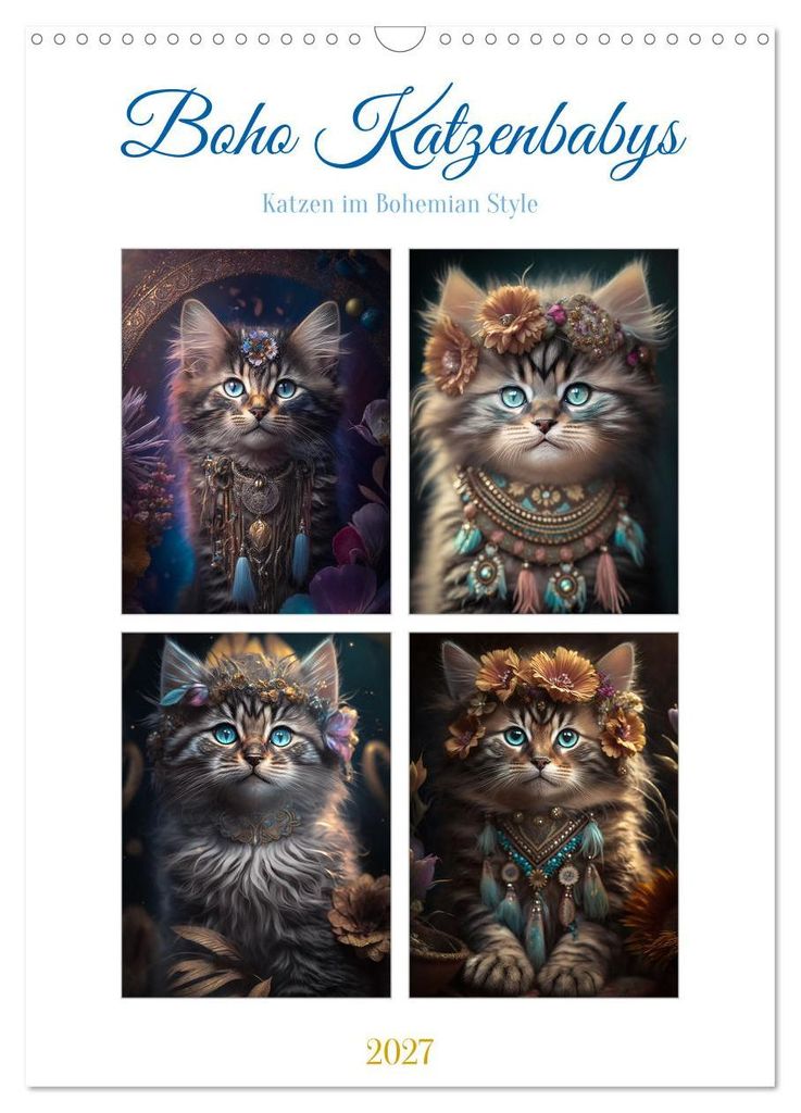 Boho Katzenbabys (Wandkalender 2027 DIN A3 hoch), CALVENDO Monatskalender