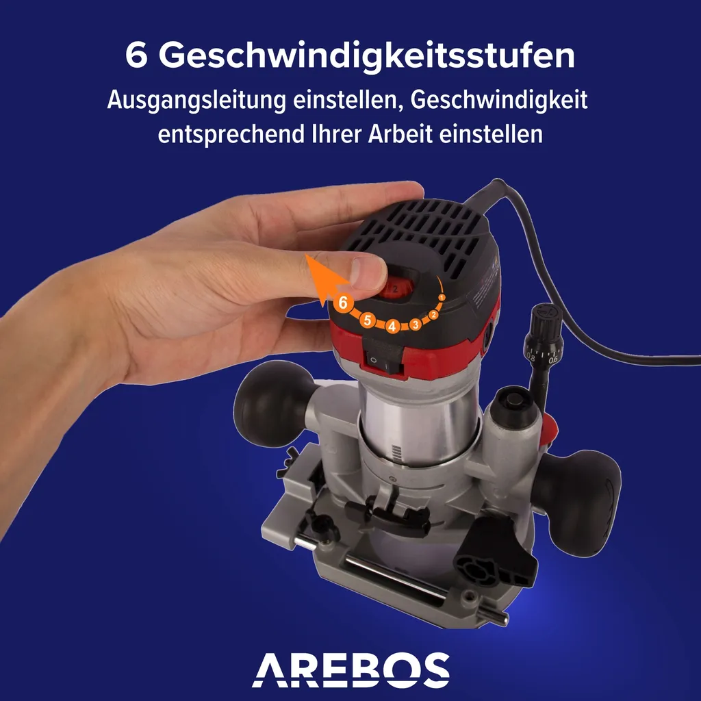 Défonceuse Affleureuse AREBOS 710W : combiné bois polyvalent 6 rapports