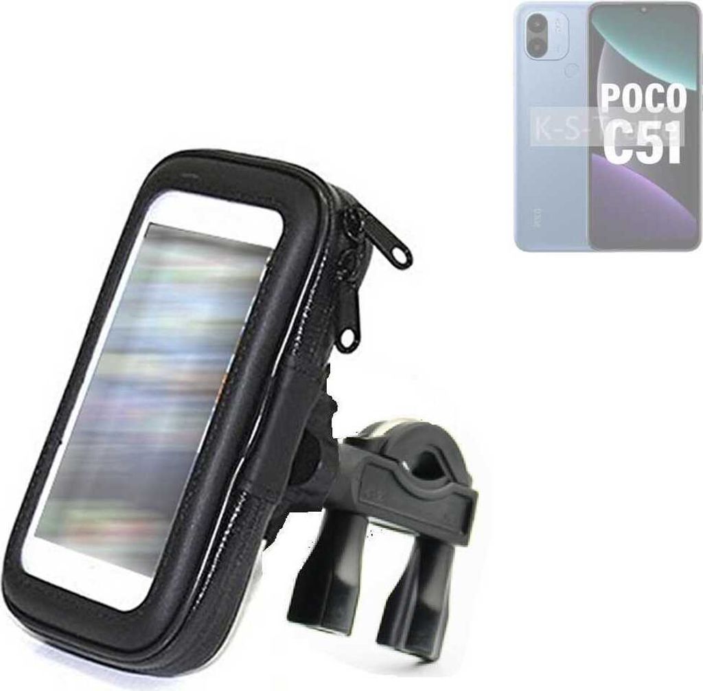 K-S-Trade Fahrrad-Halterung kompatibel mit POCO C51 Handy-Halterung Halter Lenkstange Fahrradhalterung Motorrad Bike Mount Wasserabweisend regensicher