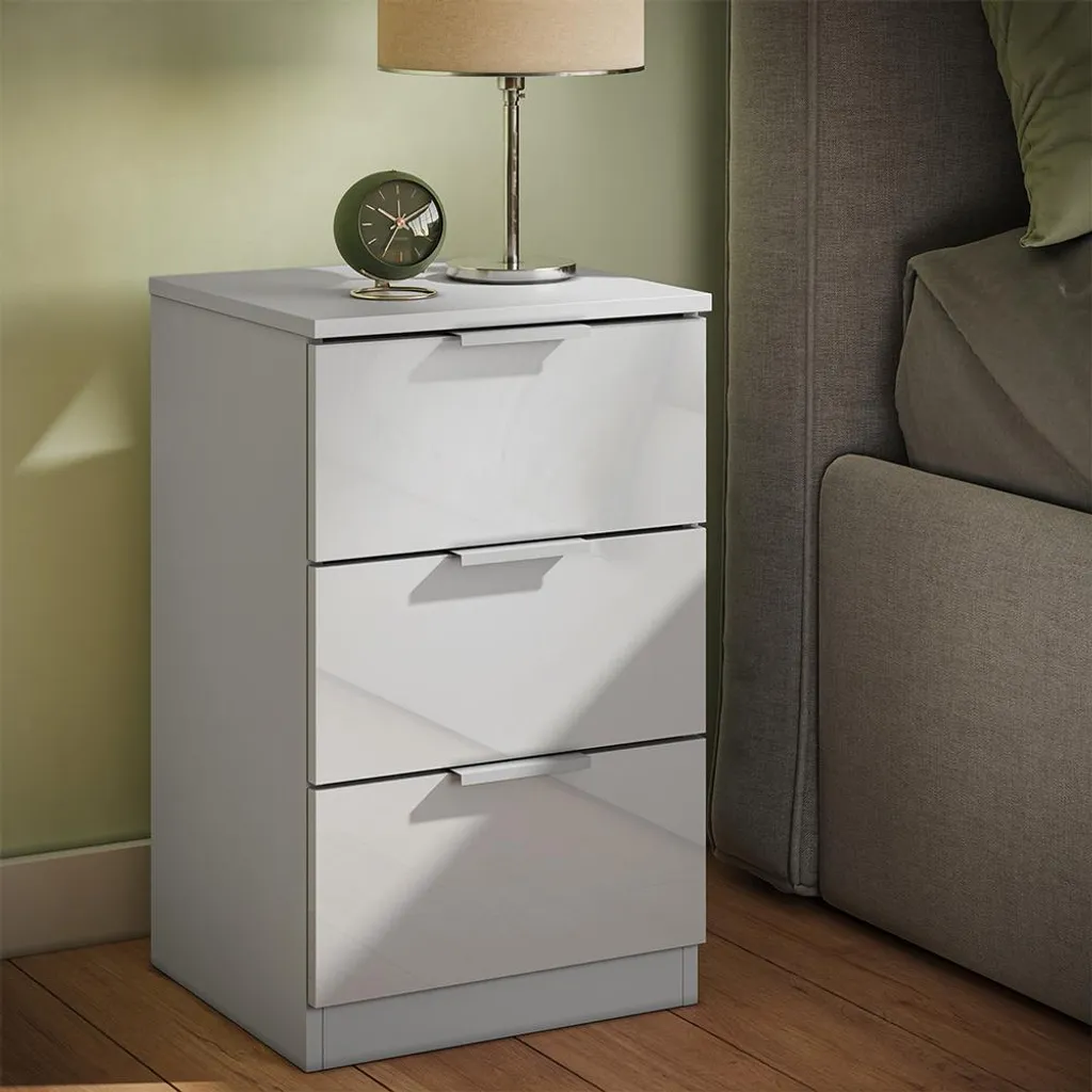 Chevet blanc laqué Vicco Fino avec 2 tiroirs pour chambre de adulte chic