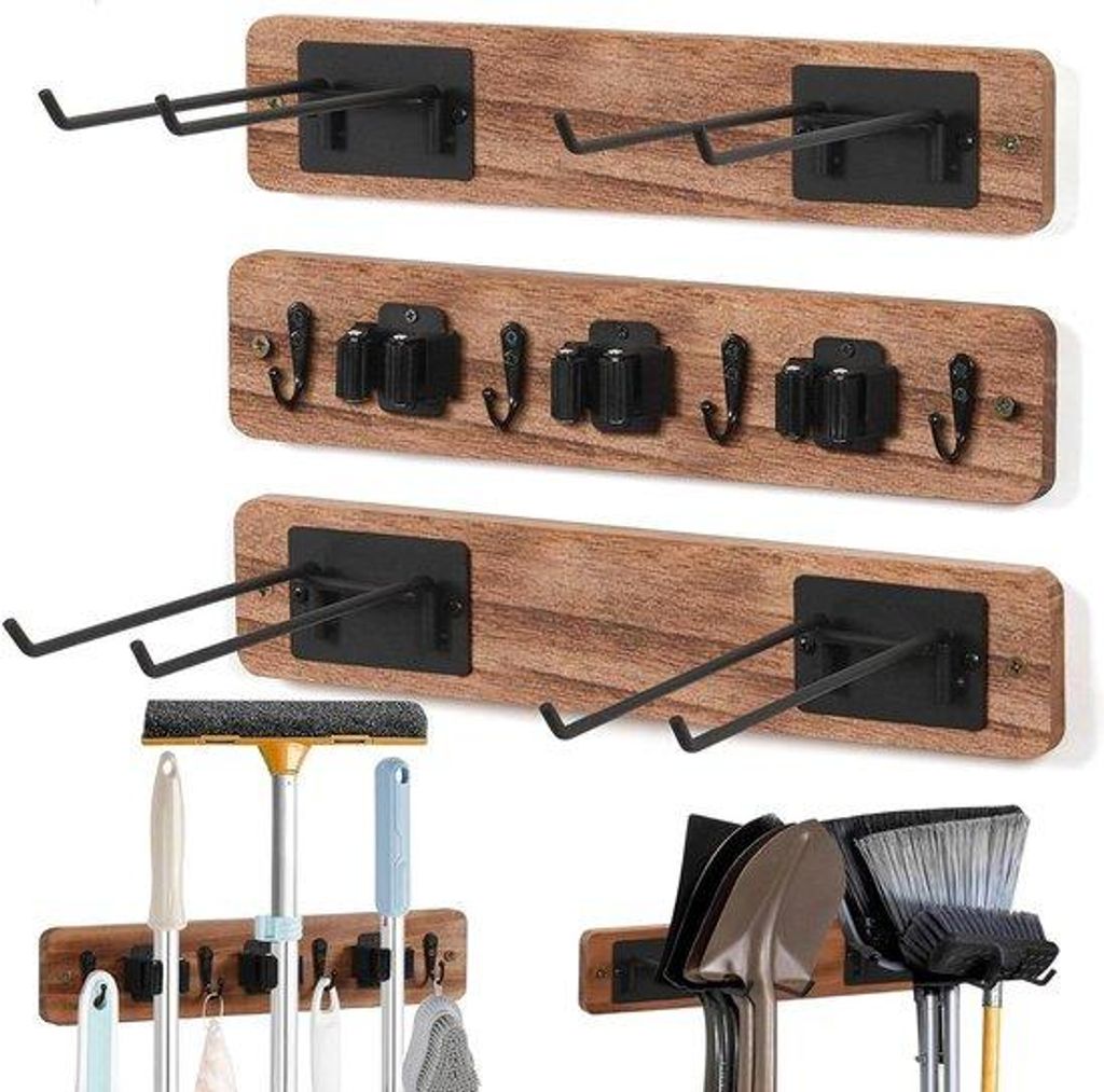 Gartenwerkzeug-Halter 3-teilig mit 4 Haken für Besen und Schaufel