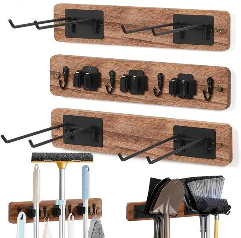 Support pour outils de jardinage 3 pièces avec 4 crochets robustes