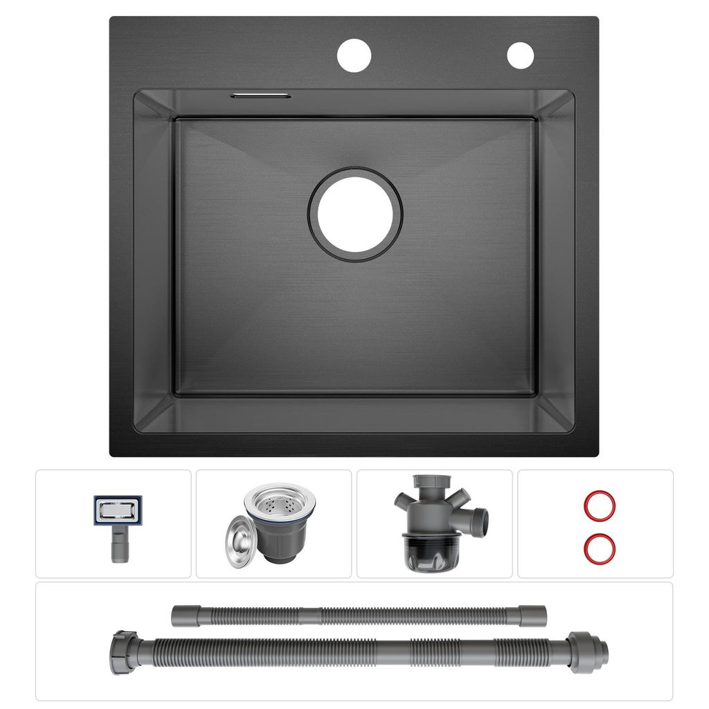 CECIPA MAX Granit-Küchenspüle Schwarz 50×45cm, eckige Produktbild 