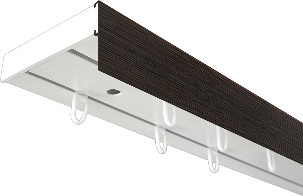 SN Deco - Vorhangschiene SH Set, 1-läufig, weiß 540 cm, vorgebohrt, m. Blende, Wenge, 7.5 cm, Komplettes Zubehör und Röllchen