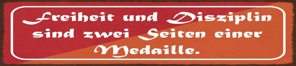 vianmo Blechschild 10x46 cm Freiheit und Disziplin zwei Seiten einer Medaille
