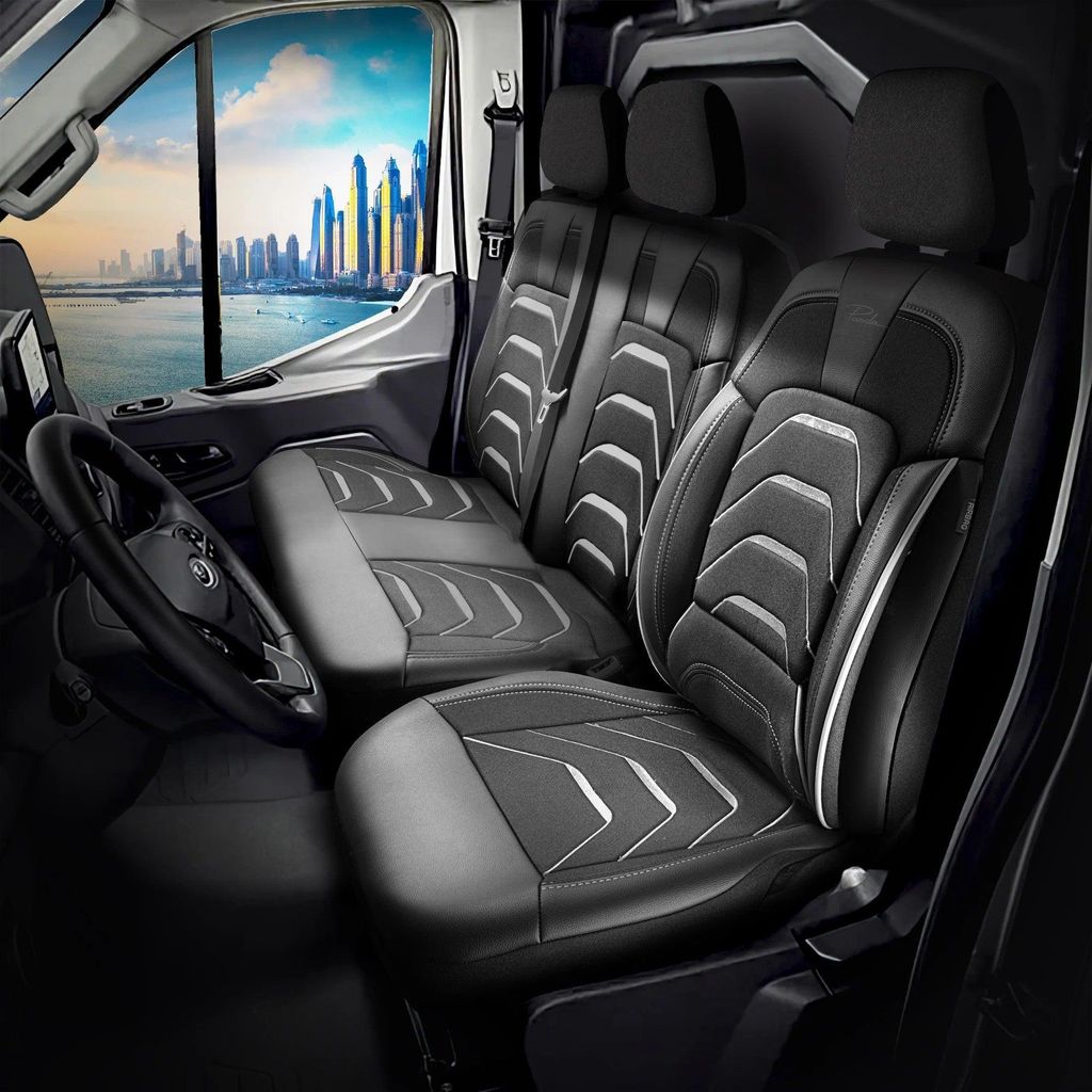 Sitzbezüge Fiat E-Scudo 2022 – heute – Bodrum Schwarz Grau – perfekte Passform (Sitz/Bank-ohne Vorbereitung für Klapptisch in der Rückenle...