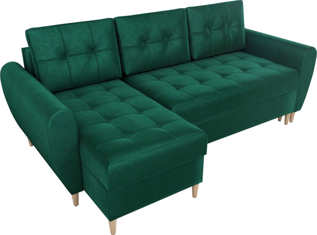 BroMARKT Ecksofa mit Schlaffunktion und Bettkasten Henry Grün Samtstoff Links