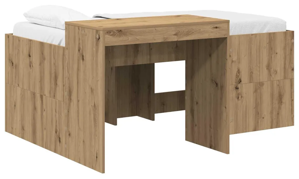 Lit avec bureau en chêne artisanal vidaXL - Finition bois naturel robuste