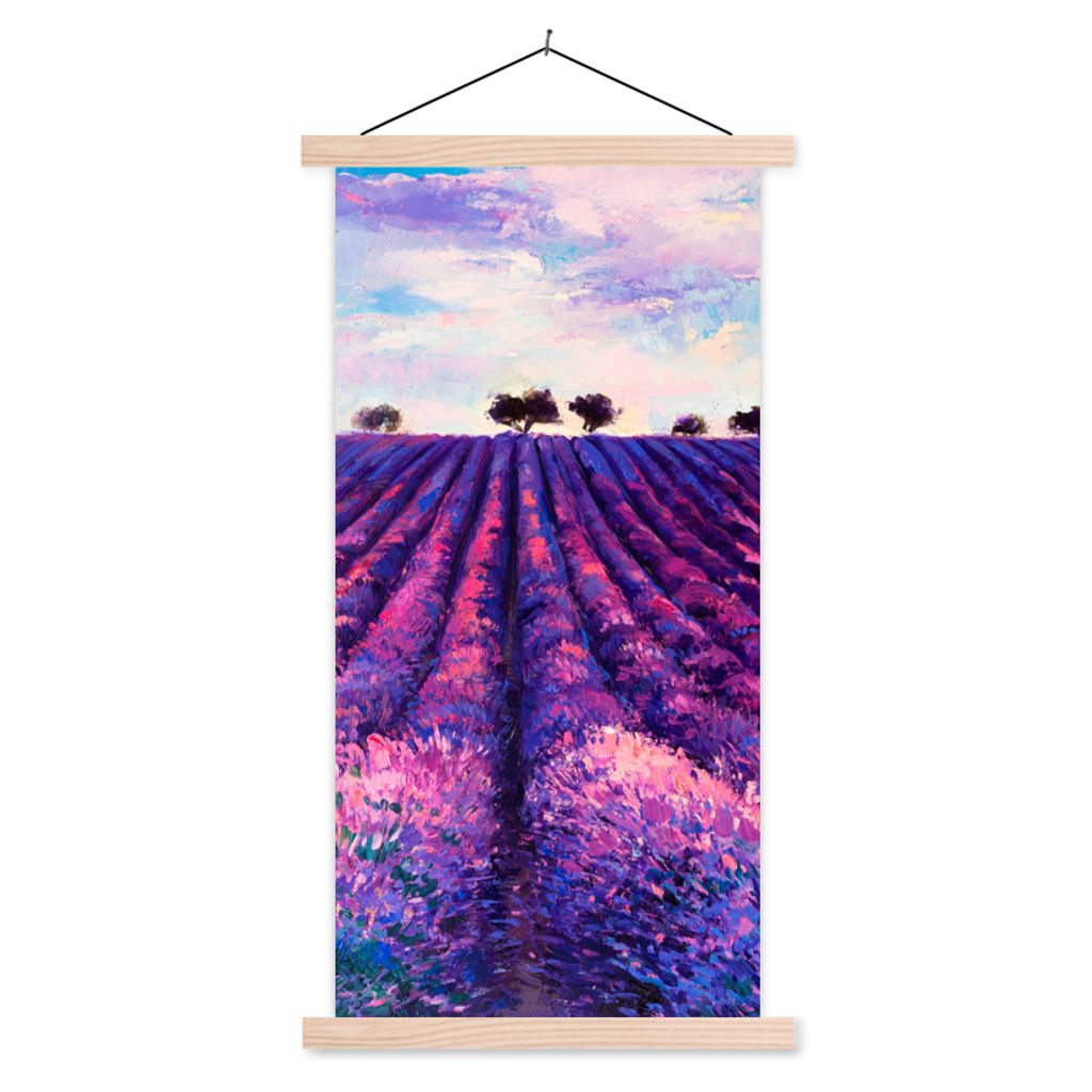 MuchoWow Textilposter Ölfarbe - Malerei - Blumen 40x80 cm mit holzfarbenen Rahmen - Wohnzimmer