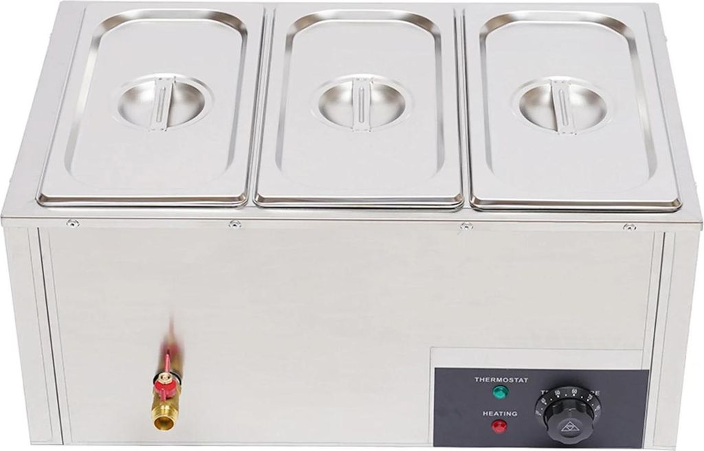 Speisenwärmer Bain-Marie - XTC3C - 3 Behälter - 850 W - Temperatur 30–85°C einstellbar - Maße 57,5×38×27 cm - Edelstahl 201 - EU‐Stecker ...