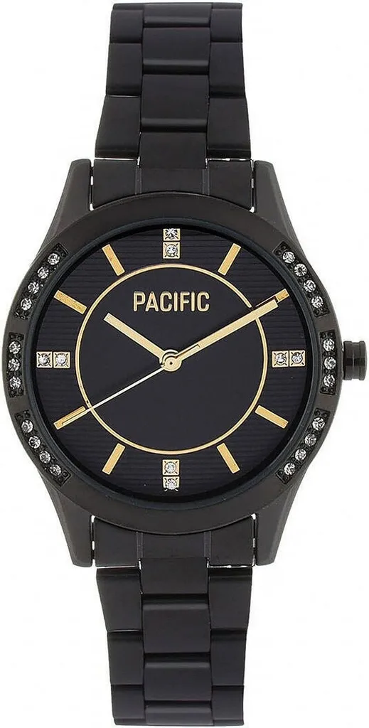 Montre Pacific X noire pour femme avec cristaux et détails dorés chic