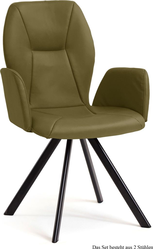 Armlehnstuhl drehbar (2er-Set) Diane 58x92x60 Schwarz/Olivgrün