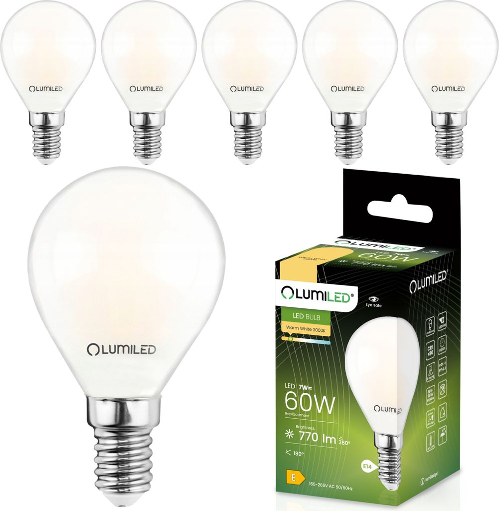LUMILED E14 LED Lampe P45 7W ersetzt (60W Glühlampe) 6 Stück Set milchig | 770lm 3000K Warmweiß | 360 Grad Lichtwinkel 230V | Glühbirne Birne L...