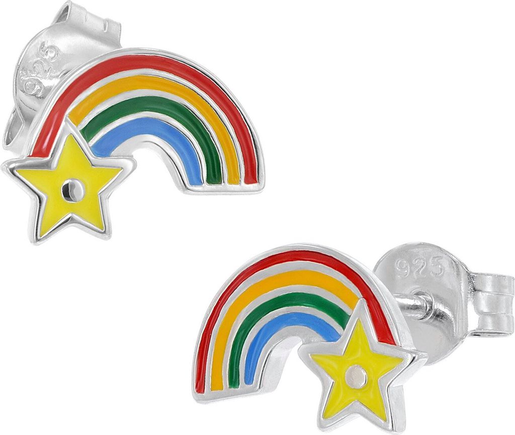 trendor 41642 Mädchen-Ohrringe Silber 925 Regenbogen/Stern