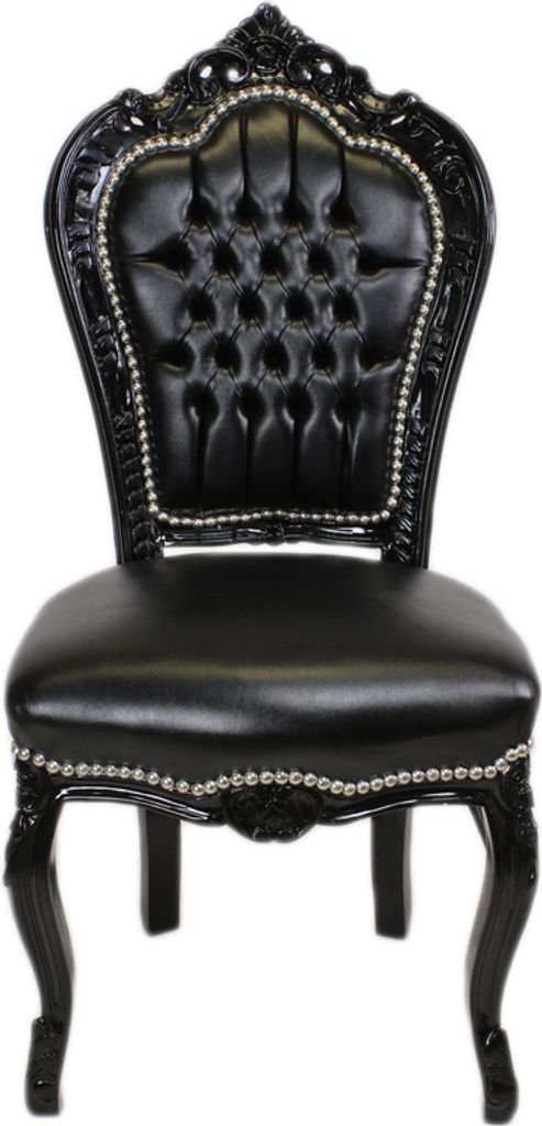 Barockstuhl Barock Stuhl Schwarz Kunstleder Esszimmer Wohnzimmer Büro Klassisch Premium Luxus Modern Thron Retro Royal Antik Stil Möbel Dining Chair