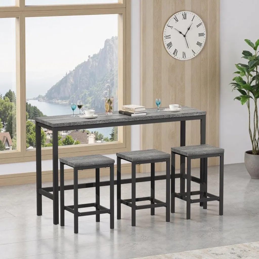 Table Haute Gain de Place 148cm et 3 Tabourets pour Cuisine Étroite