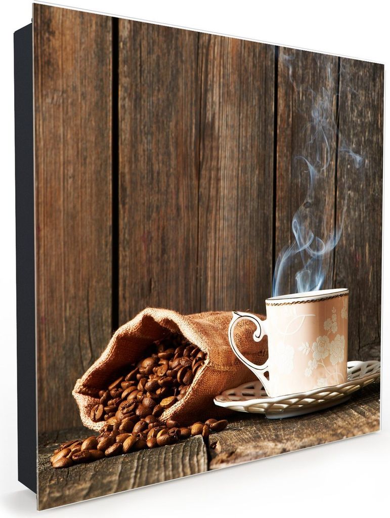 Nachbildung-Schlüsselkasten, Magnetpinnwand und Memoboard mit Glasfront Motiv Kaffee und Sack