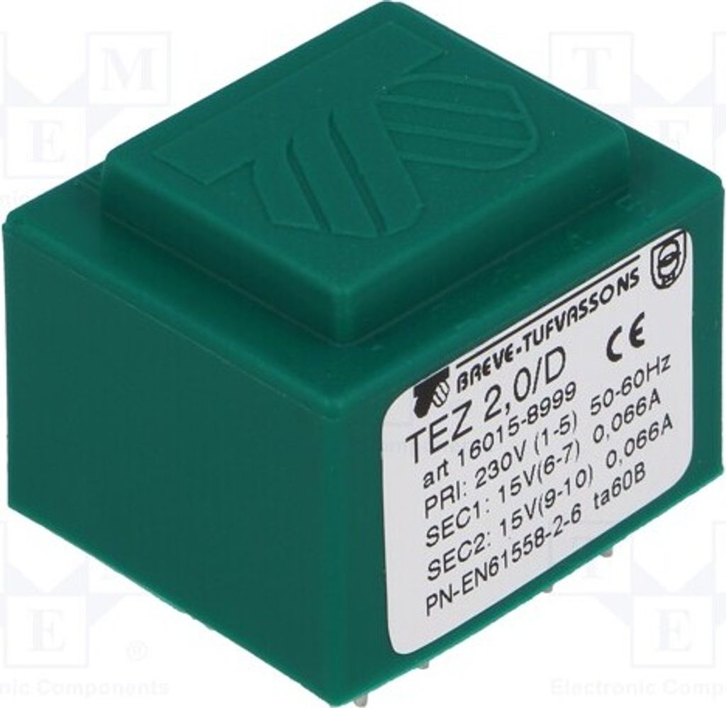 1x Transformator: überzogen 230VAC 15V 15V 66,6mA 2VA 66,6mA TEZ2/D230/15-15V -Tr