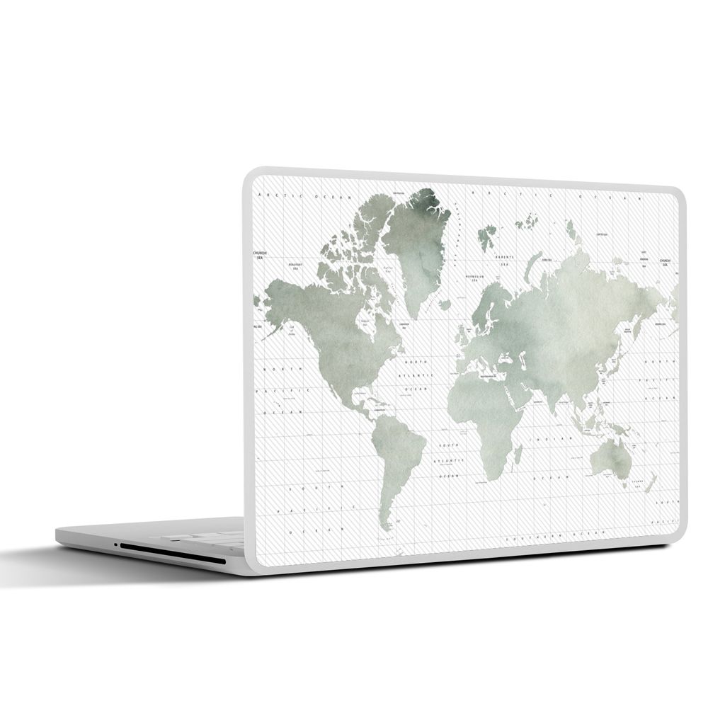 MuchoWow Laptop Aufkleber Sticker Cover Weltkarte - Aquarell - Grau 32.5x23.5 cm - Sticker für Laptop - Selbstklebend