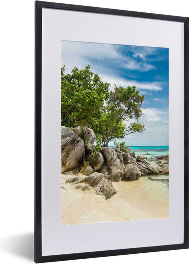 MuchoWow Gerahmtes Poster Strand - Steine - Meer - Sommer 40x60 cm - Poster mit Schwarzem Bilderrahmen Wandposter Rahmen Foto Bilder - Poster in ...