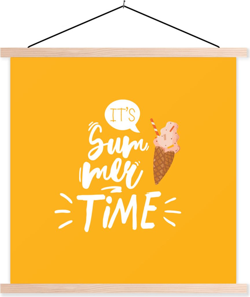 MuchoWow Textilposter Sommer - Eiscreme - Weiß 120x120 cm mit holzfarbenen Rahmen - Textil-Poster