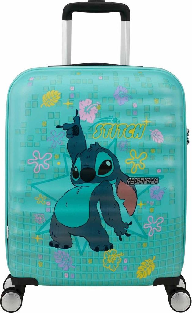 American Tourister Trolley Wavebreaker Disney Spinner 55 / 20 TSA Disney FL Stitch Flower türkis