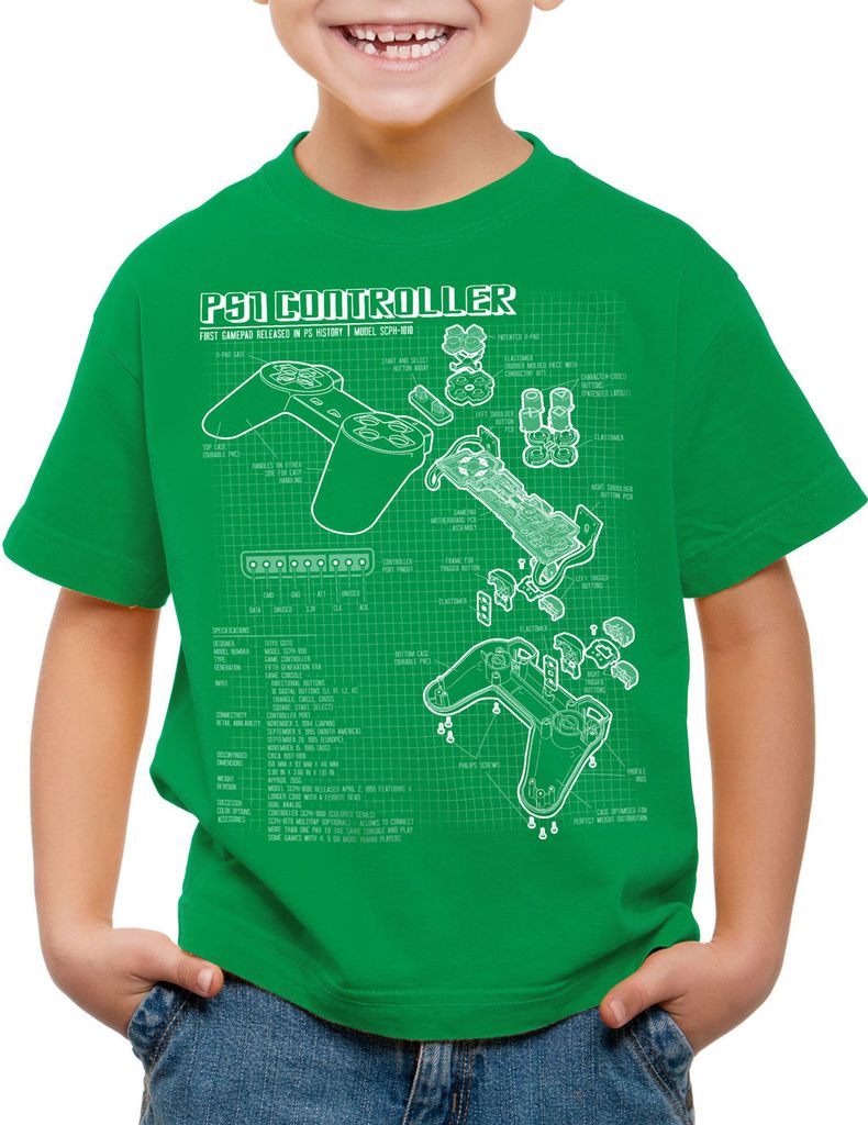 style3 PS1 Controller Blaupause Kinder T-Shirt PS gamepad konsole classic gamer