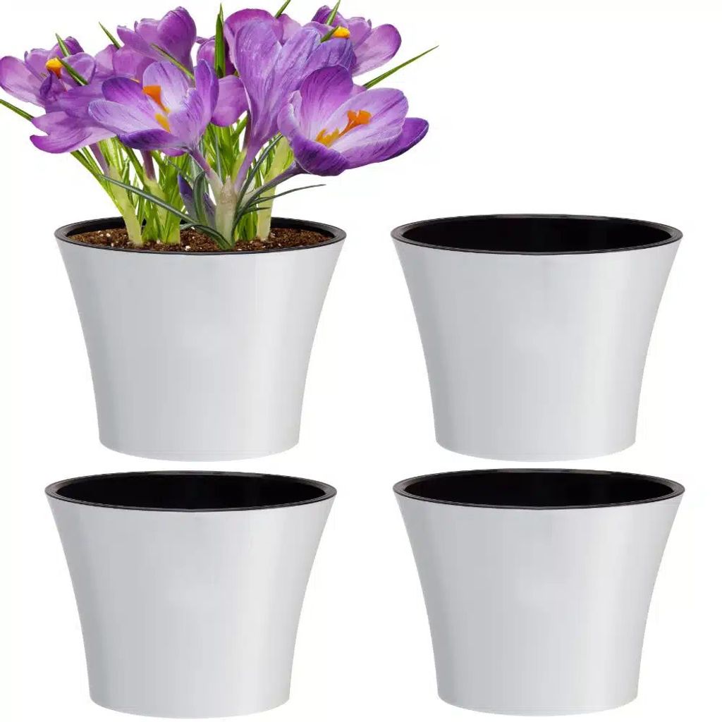 Santino Arte Pflanztöpfe 4er-Set Ø 19.5 cm, H 17.5 cm Weiß/Schwarz