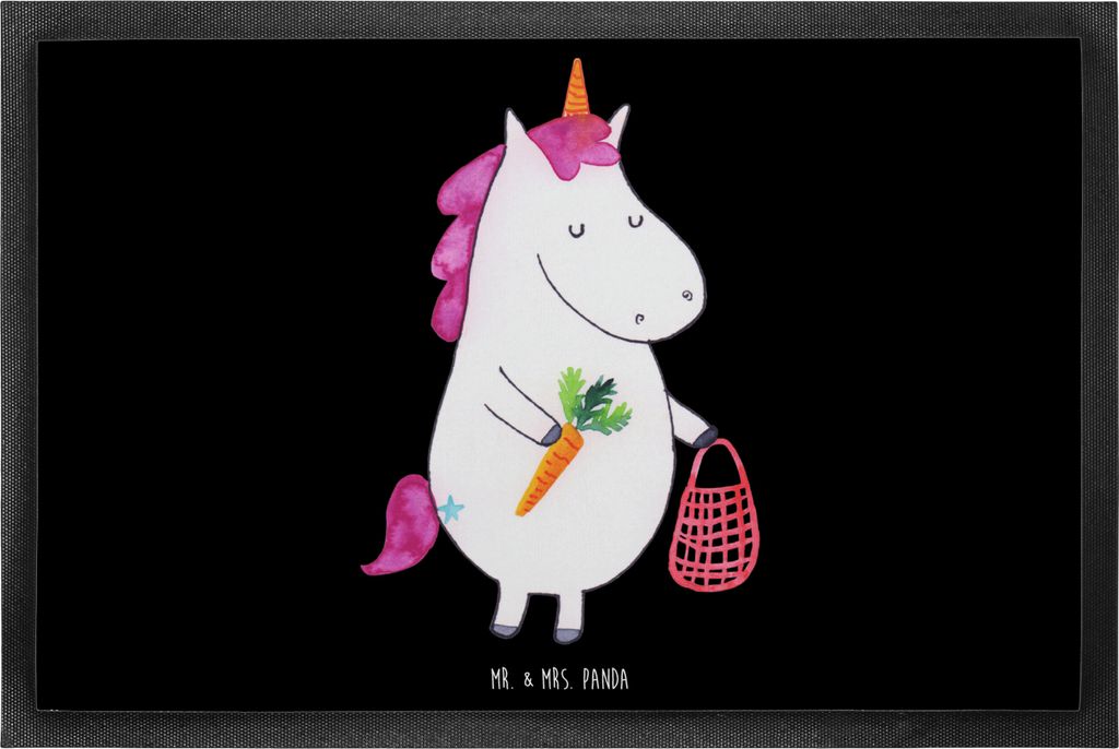 Mr. & Mrs. Panda Schmutzfänger Einhorn Vegan 60 x 90 cm - Schwarz - Geschenk, Veganer, fußmatte, Veganismus, Schmutzfangmatte, Unicorn, bodenmatt...