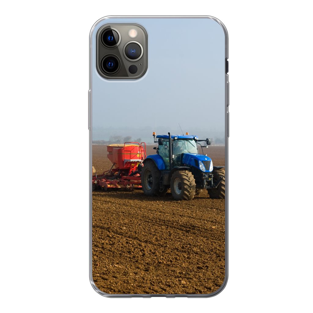 MuchoWow Handyhülle Schutzhülle Hülle für iPhone 12 Pro Max Traktor - Blau - Nebel Silikon Softcase Handy Hülle - Hartschale