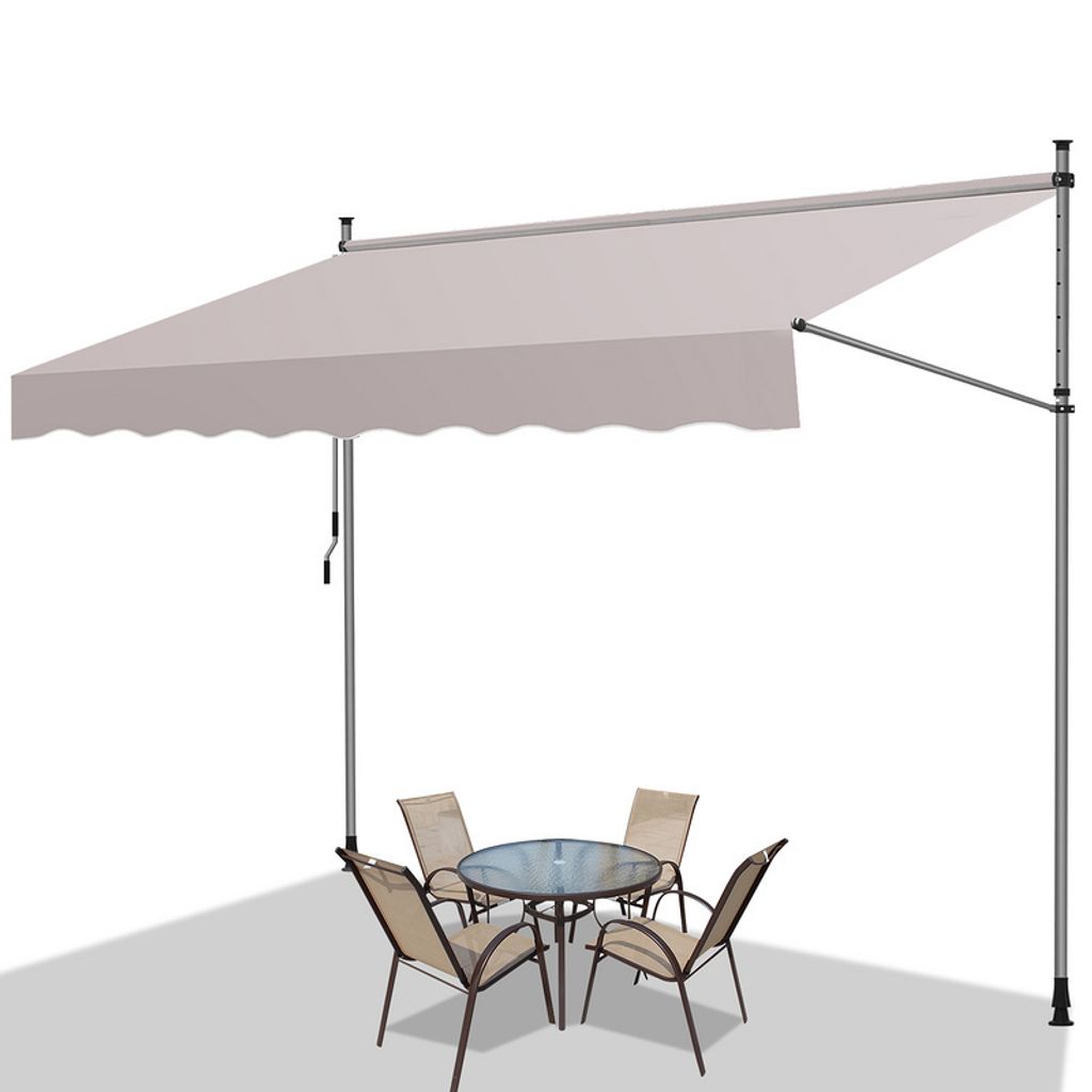 Jayseuw Klemmmarkise 350x120cm Markise Höhenverstellbare Balkonmarkise mit Handkurbel Sonnenschutz ohne Bohren für Terrasse und Balkon Beige