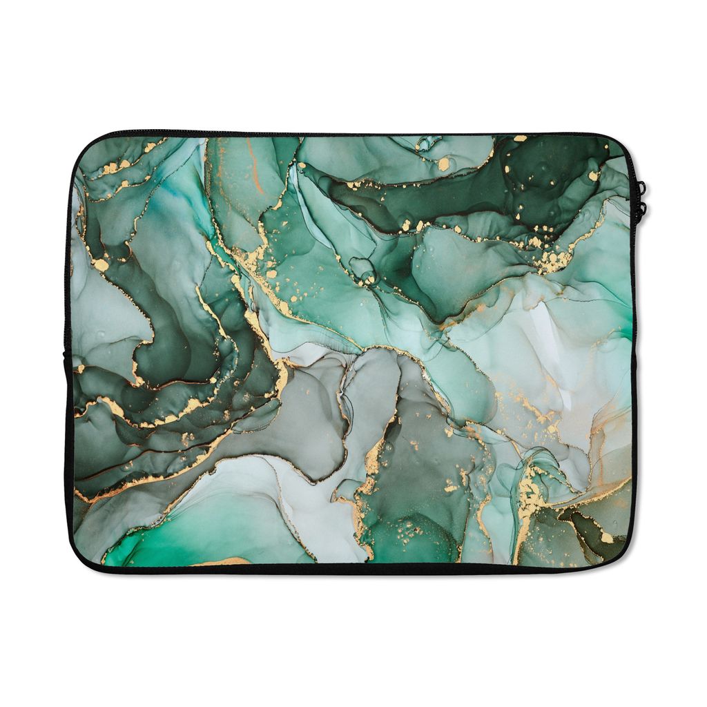 MuchoWow Laptop Hülle 17 Zoll Laptoptasche Gold - Marmor - Grün - Luxus - Marmoroptik - Grau - Zipper - Schutzabdeckung