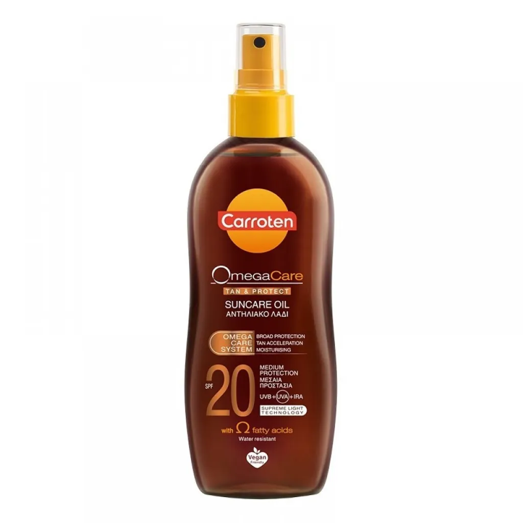 Olio Abbronzante Carroten Omega Care SPF20: Pelle Glow e Seta 150ml